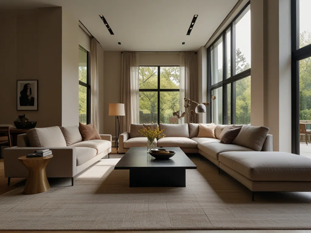 Modern living room with neutral colors and natural light